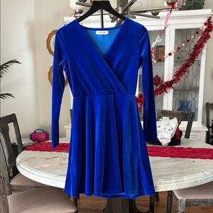 Velvet Royal Blue Long Sleeve Dress